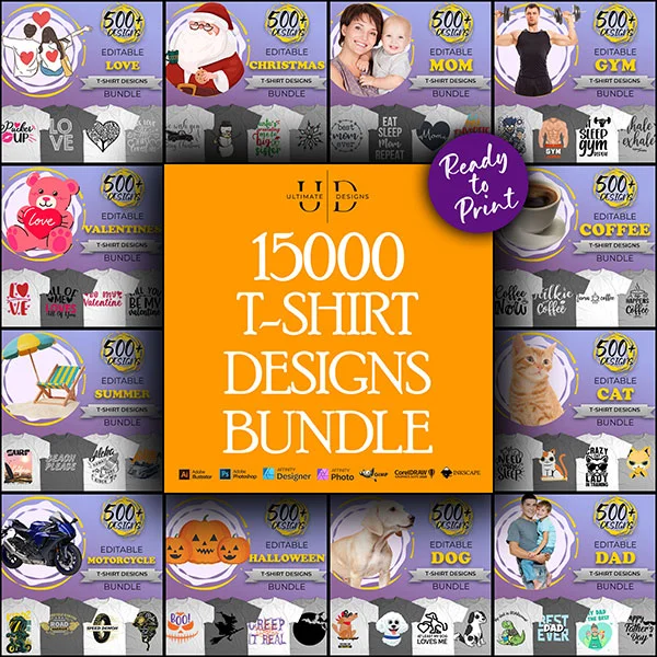 15000 T-Shirt Designs Bundle